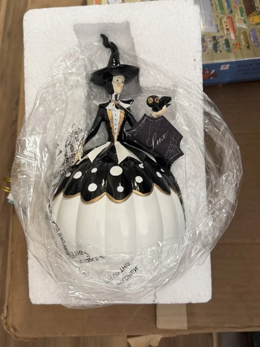 Bella Lux White & Black Pumpkin Witch Figurine - NIB